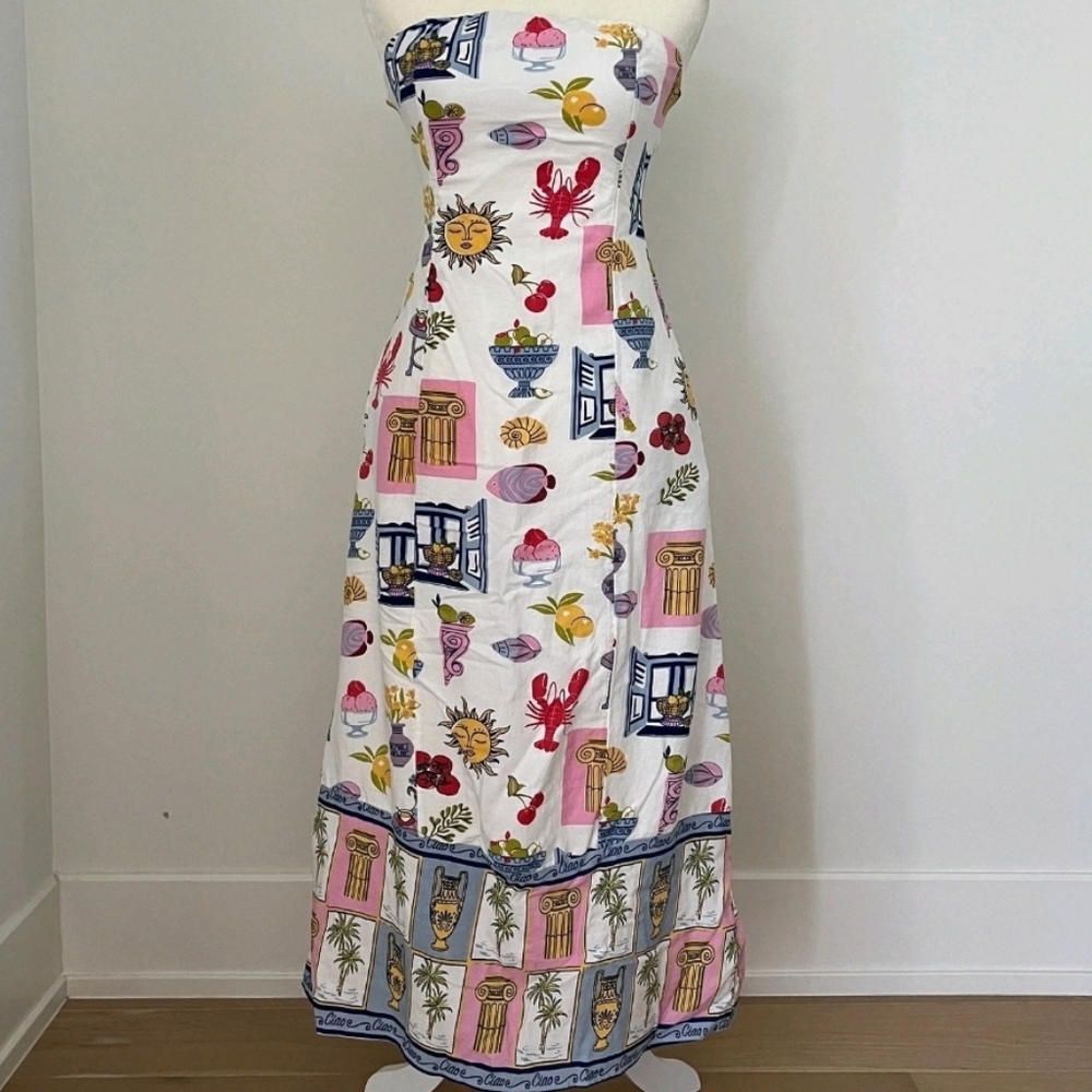 NWT Japna Linen Blend Strapless Maxi Dress, XL, White Multi - Picture 2 of 10